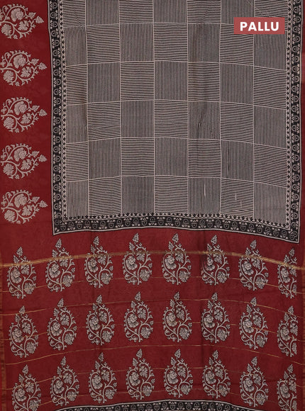 Chanderi Bagru saree black and rust shade with geometric prints and small zari woven border