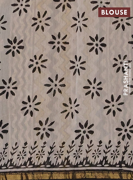 Chanderi Bagru saree peacock green and black with allover stripes pattern and small zari woven border