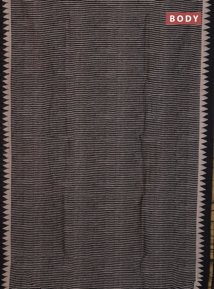 Chanderi Bagru saree black and beige with allover stripe pattern and small zari woven border