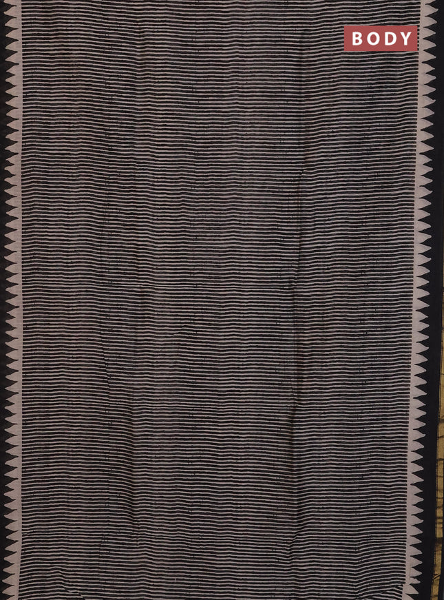 Chanderi Bagru saree black and beige with allover stripe pattern and small zari woven border