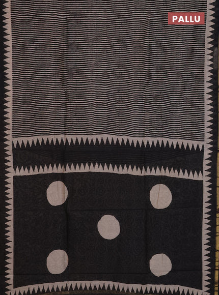 Chanderi Bagru saree black and beige with allover stripe pattern and small zari woven border