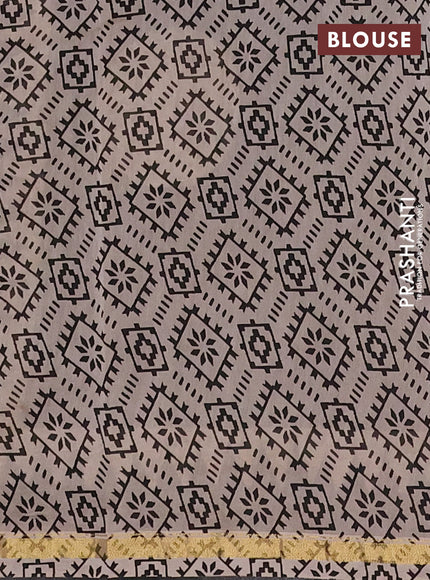 Chanderi Bagru saree black and beige with allover stripe pattern and small zari woven border