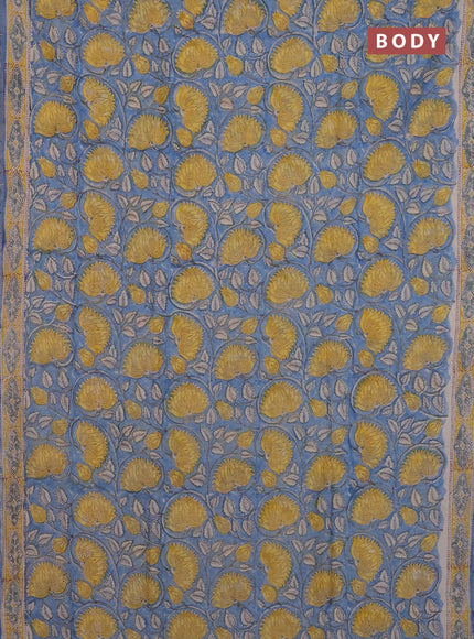 Chanderi Bagru saree blue with allover prints and printed small zari border