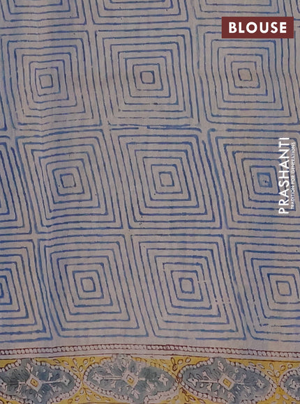 Chanderi Bagru saree blue with allover prints and printed small zari border
