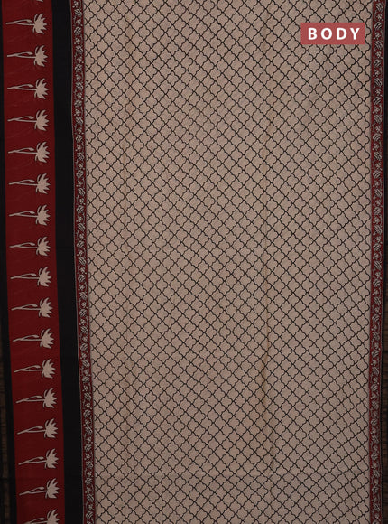 Chanderi Bagru saree beige and black with allover prints and printed small zari border