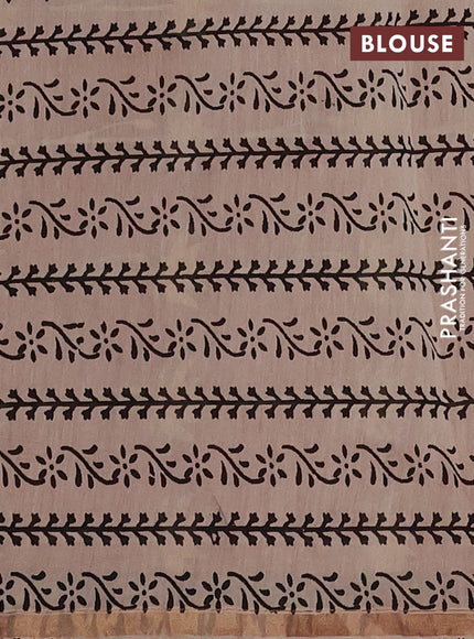 Chanderi Bagru saree beige and black with allover prints and printed small zari border