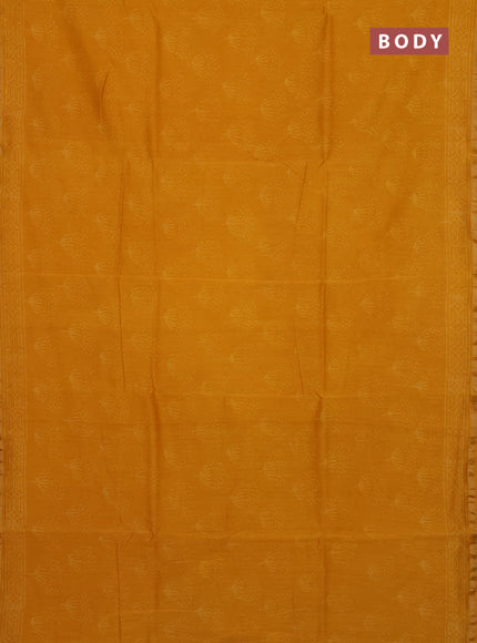 Chanderi Bagru saree yellow with allover butta prints and zari woven border