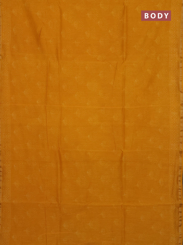 Chanderi Bagru saree yellow with allover butta prints and zari woven border