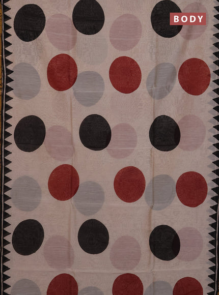 Chanderi Bagru saree beige and black with allover geometric prints and zari woven border