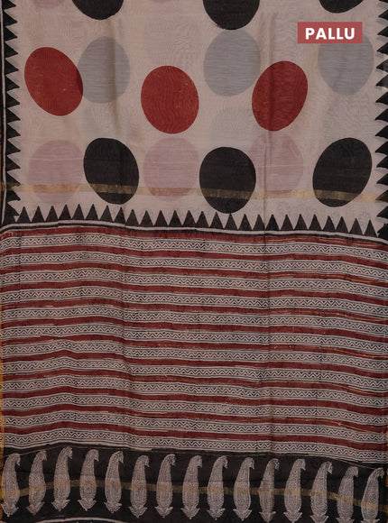 Chanderi Bagru saree beige and black with allover geometric prints and zari woven border