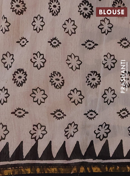 Chanderi Bagru saree beige and black with allover geometric prints and zari woven border