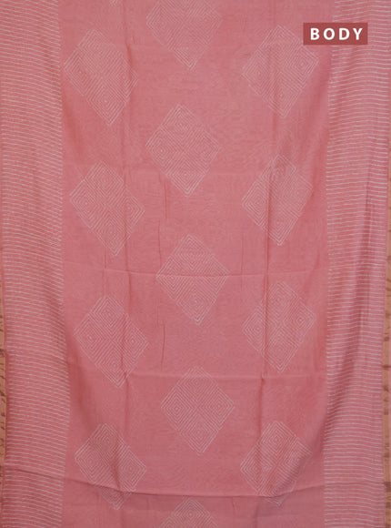 Chanderi Bagru saree peach shade with allover geometric prints and small zari woven border