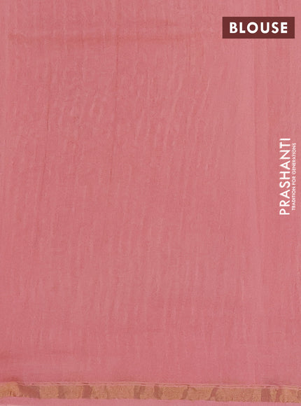 Chanderi Bagru saree peach shade with allover geometric prints and small zari woven border