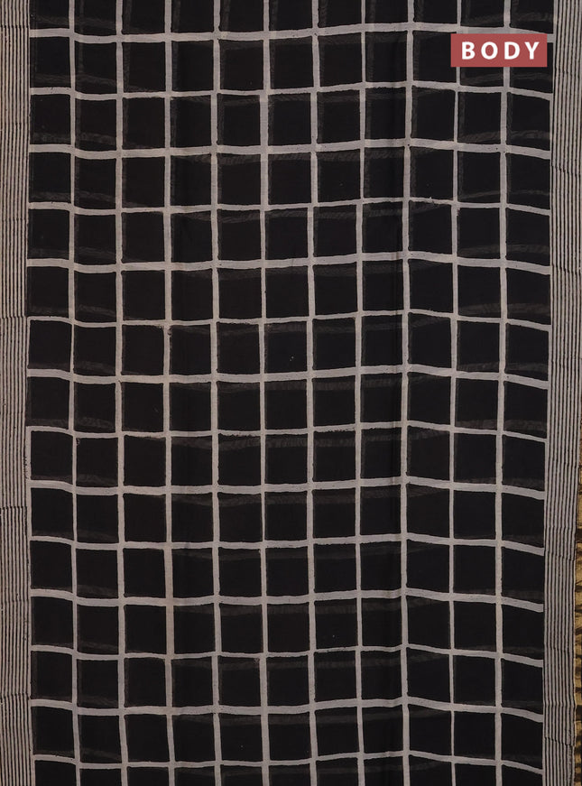 Chanderi Bagru saree black and beige with allover geometric prints and zari woven border