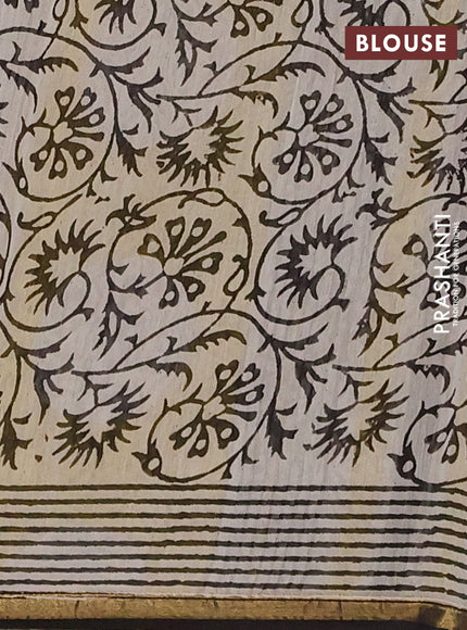 Chanderi Bagru saree black and beige with allover geometric prints and zari woven border