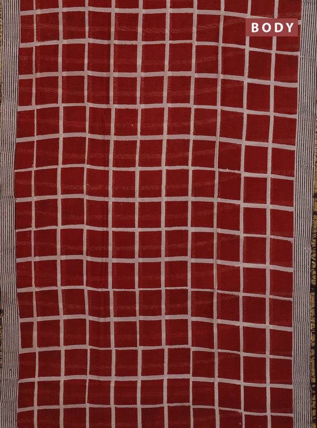 Chanderi Bagru saree rust shade and black with allover geometric prints and zari woven border