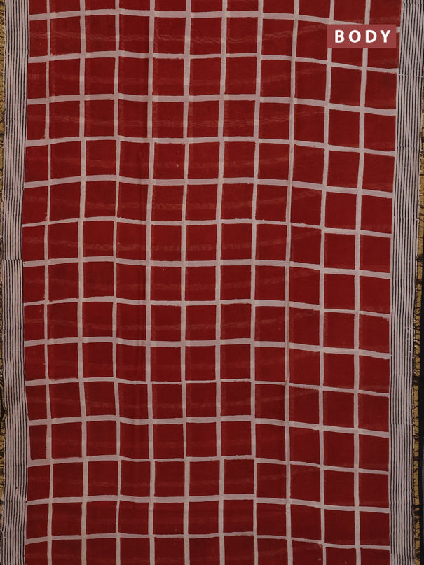 Chanderi Bagru saree rust shade and black with allover geometric prints and zari woven border