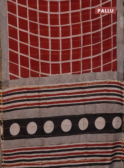 Chanderi Bagru saree rust shade and black with allover geometric prints and zari woven border
