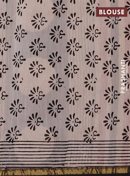 Chanderi Bagru saree rust shade and black with allover geometric prints and zari woven border