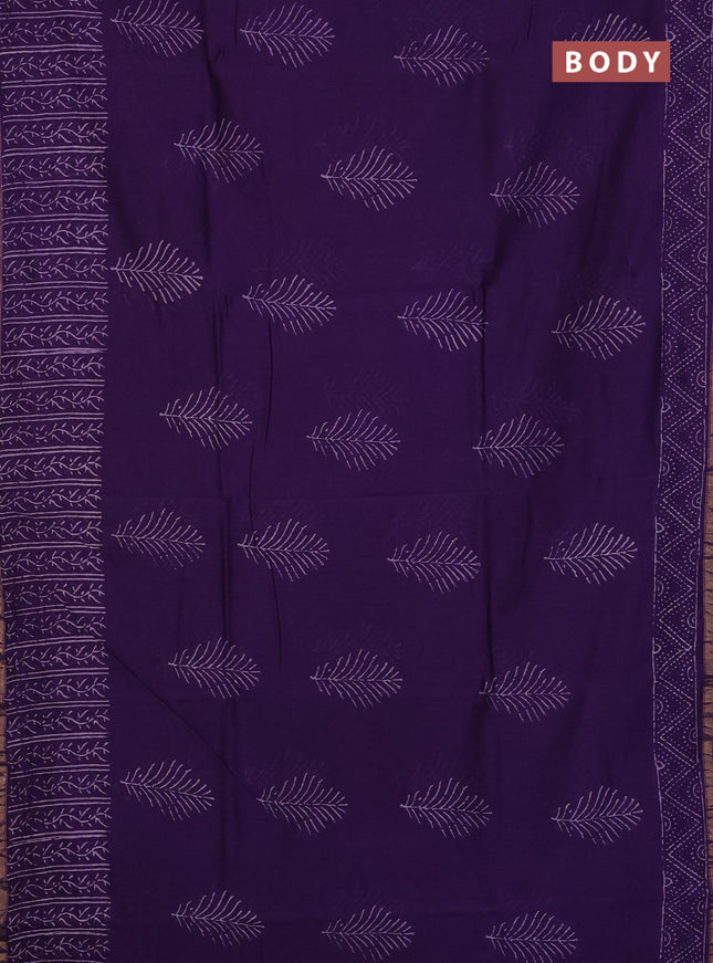Chanderi Bagru saree violet with allover butta prints and small zari woven border