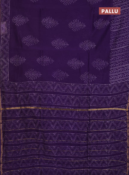 Chanderi Bagru saree violet with allover butta prints and small zari woven border