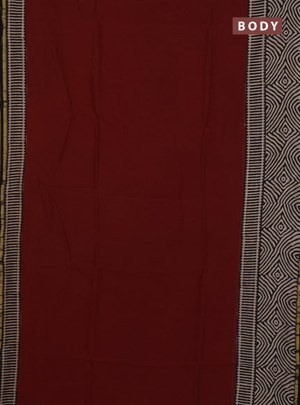 Chanderi Bagru saree rust shade and black with plain body and printed small border