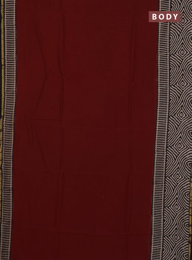 Chanderi Bagru saree rust shade and black with plain body and printed small border