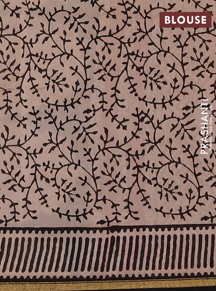 Chanderi Bagru saree rust shade and black with plain body and printed small border