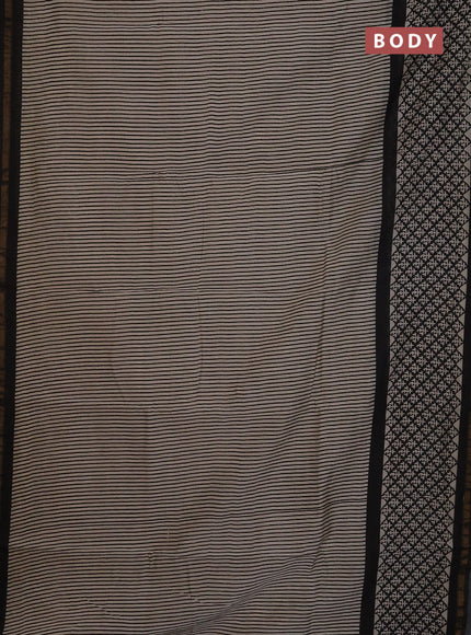 Chanderi Bagru saree beige and black with allover stripe pattern and small zari woven border