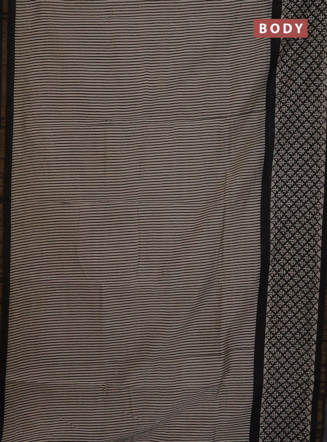 Chanderi Bagru saree beige and black with allover stripe pattern and small zari woven border