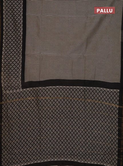 Chanderi Bagru saree beige and black with allover stripe pattern and small zari woven border