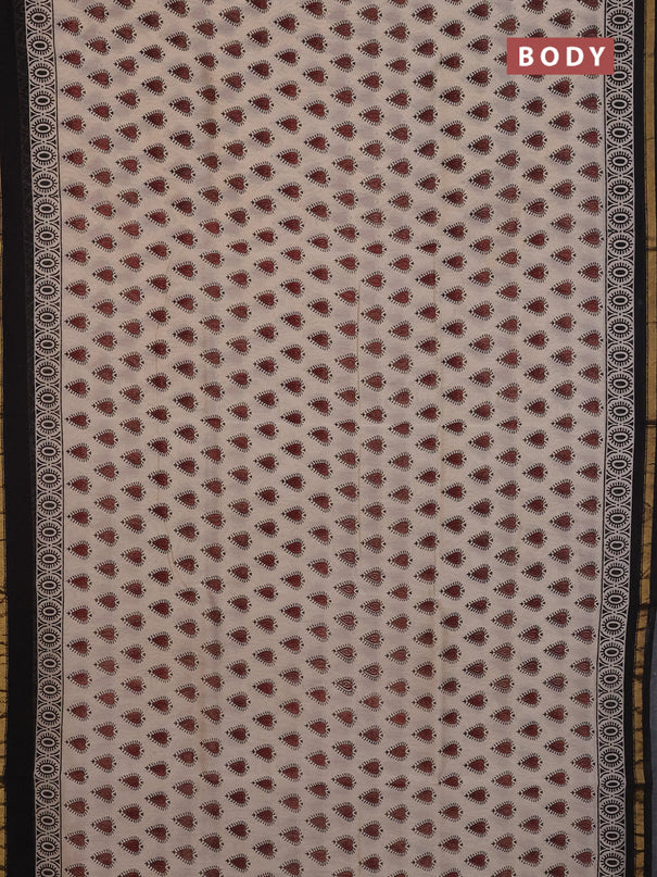 Chanderi Bagru saree beige and black with allover butta prints and small zari woven border