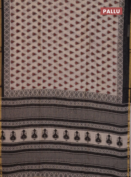 Chanderi Bagru saree beige and black with allover butta prints and small zari woven border