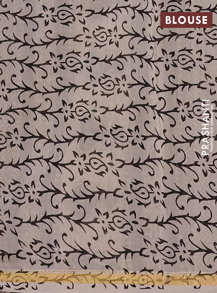 Chanderi Bagru saree beige and black with allover butta prints and small zari woven border