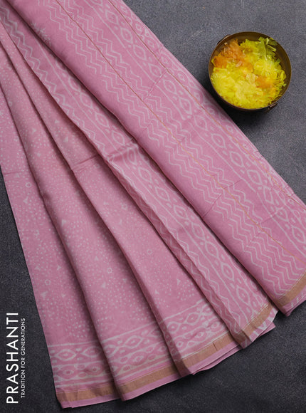 Chanderi Bagru saree light pink with allover prints and small zari woven border