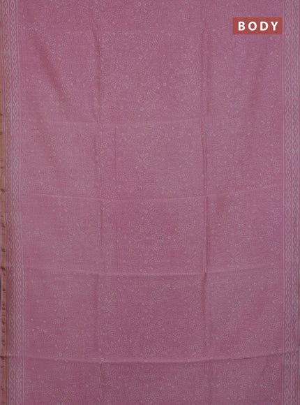 Chanderi Bagru saree light pink with allover prints and small zari woven border