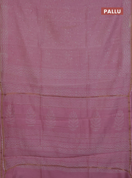 Chanderi Bagru saree light pink with allover prints and small zari woven border