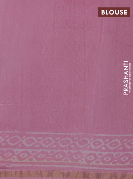 Chanderi Bagru saree light pink with allover prints and small zari woven border