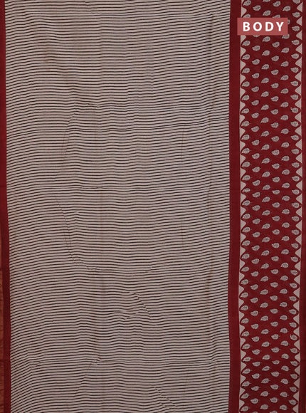 Chanderi Bagru saree beige and rustic maroon with allover stripe pattern and small zari woven border