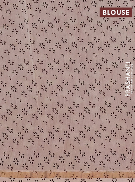 Chanderi Bagru saree beige and rustic maroon with allover stripe pattern and small zari woven border