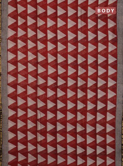 Chanderi Bagru saree rustic maroon and black with allover geometric prints and small zari woven border