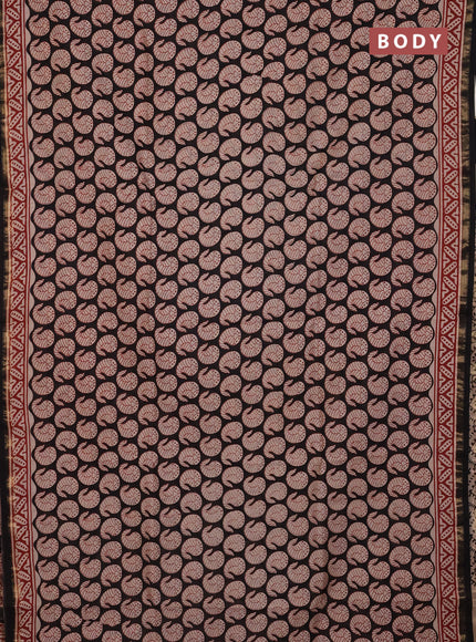 Chanderi Bagru saree black and rust shade with allover butta prints and small zari woven border