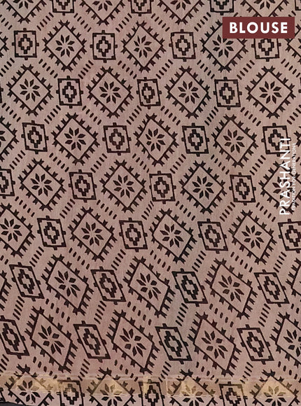 Chanderi Bagru saree black and rust shade with allover butta prints and small zari woven border