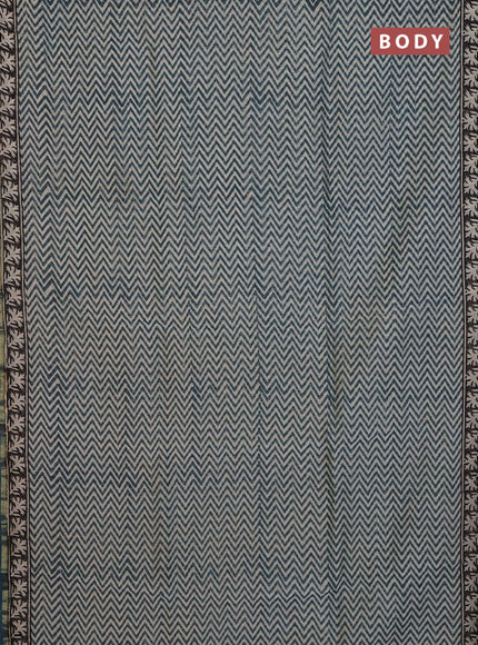 Chanderi Bagru saree peacock green with allover zigzag prints and small zari woven border