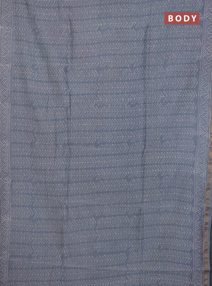 Chanderi Bagru saree grey with allover prints and small zari woven border