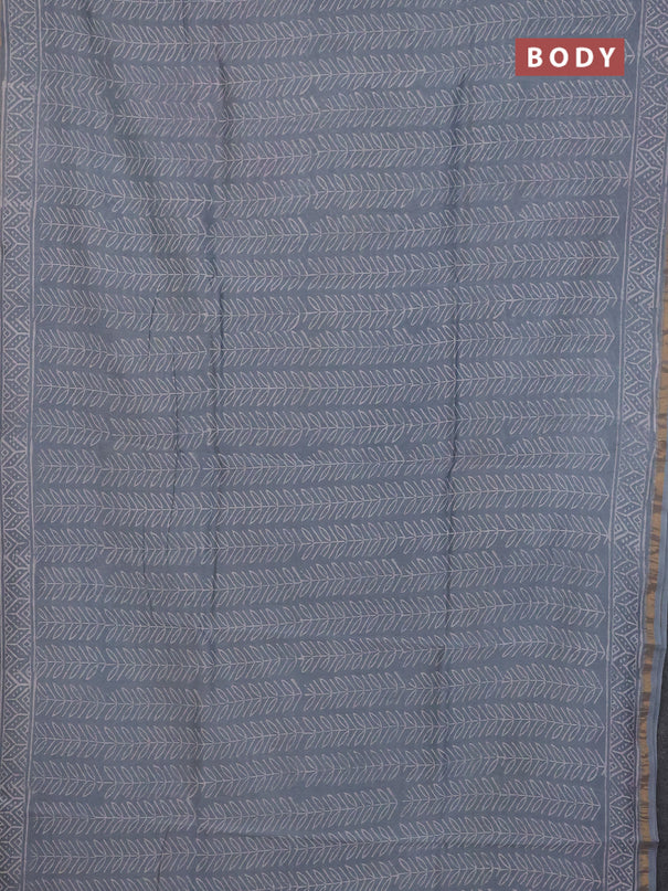 Chanderi Bagru saree grey with allover prints and small zari woven border