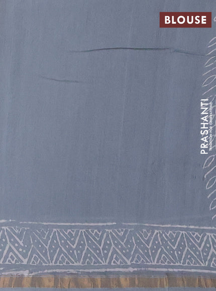 Chanderi Bagru saree grey with allover prints and small zari woven border