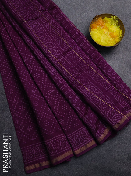 Chanderi Bagru saree violet with allover butta prints and small zari woven border