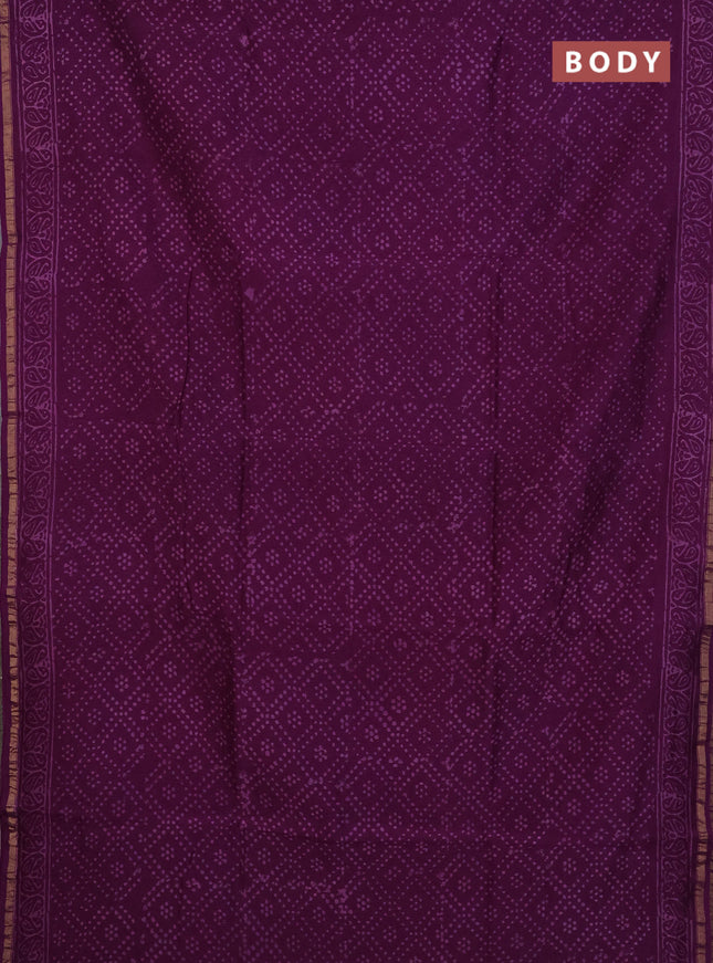 Chanderi Bagru saree violet with allover butta prints and small zari woven border