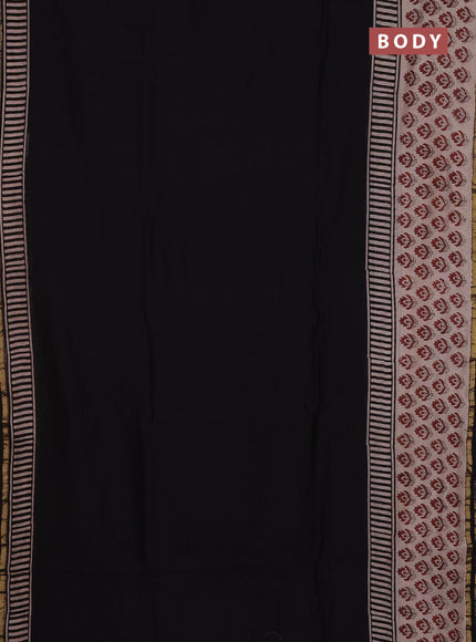 Chanderi Bagru saree black and beige with plain body and small zari woven border